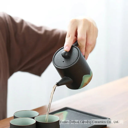 Modern Minimalist Japanese Style Tea Pot Taiwan Black Pottery Loop-handled Teapot Ceramic Tea Pot  Chrysanthemum Tea  Teapot