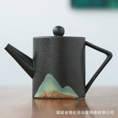 Modern Minimalist Japanese Style Tea Pot Taiwan Black Pottery Loop-handled Teapot Ceramic Tea Pot  Chrysanthemum Tea  Teapot