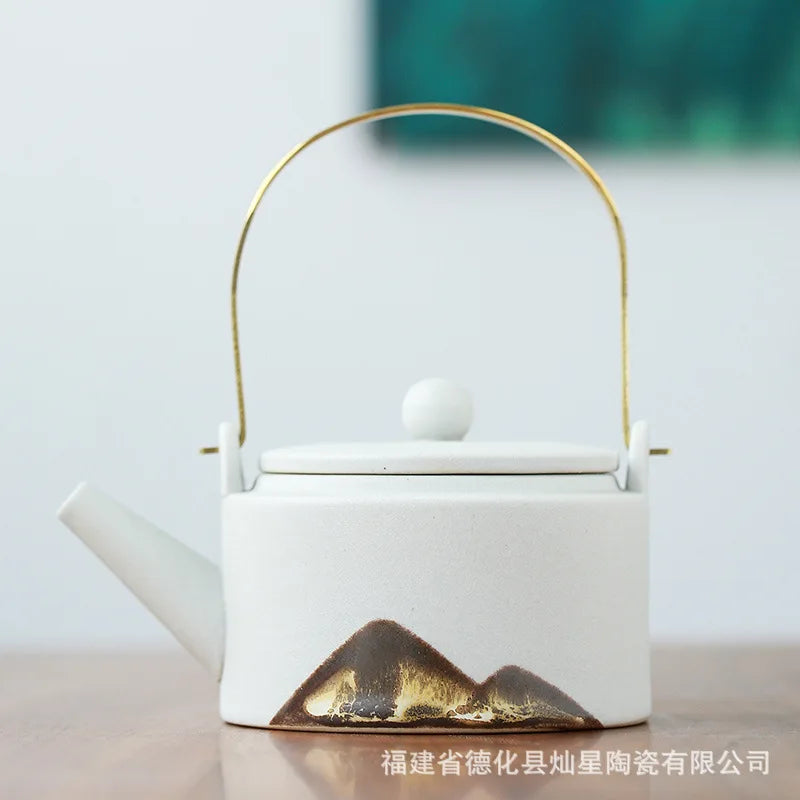 Modern Minimalist Japanese Style Tea Pot Taiwan Black Pottery Loop-handled Teapot Ceramic Tea Pot  Chrysanthemum Tea  Teapot