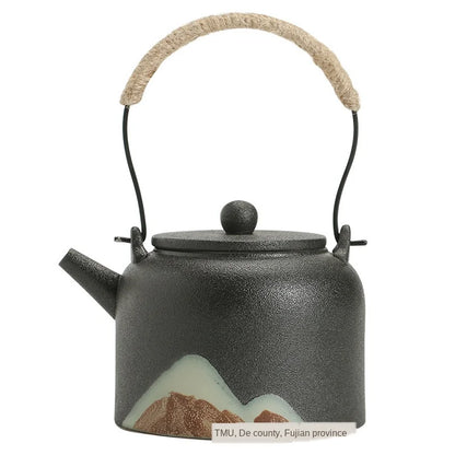 Modern Minimalist Japanese Style Tea Pot Taiwan Black Pottery Loop-handled Teapot Ceramic Tea Pot  Chrysanthemum Tea  Teapot