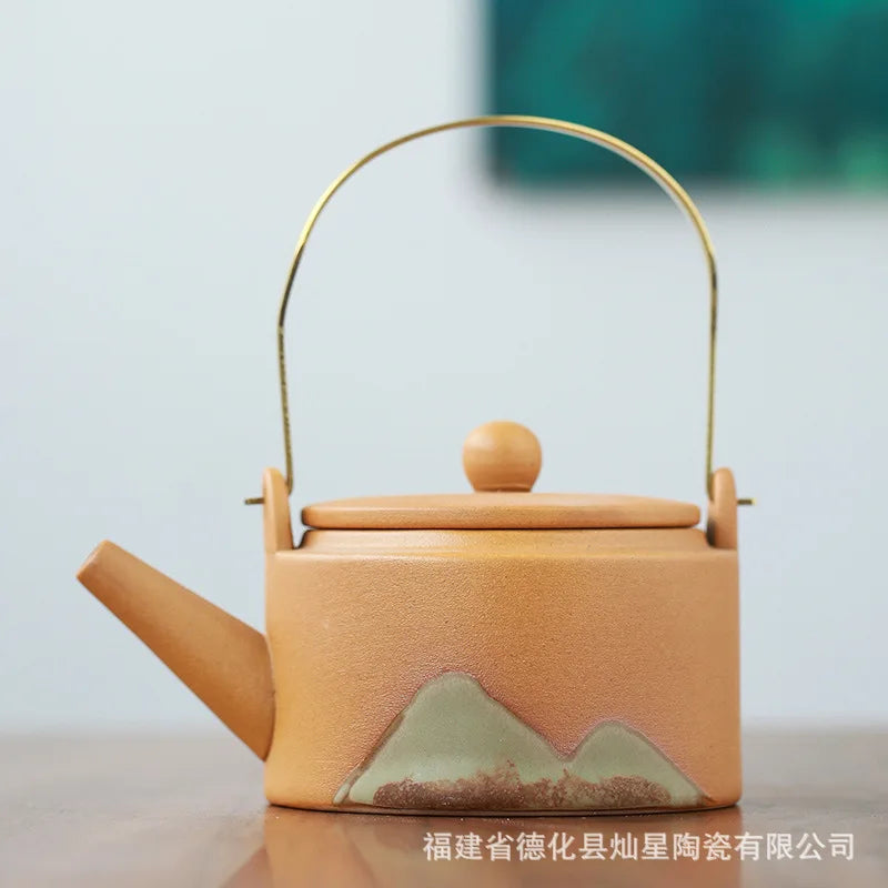 Modern Minimalist Japanese Style Tea Pot Taiwan Black Pottery Loop-handled Teapot Ceramic Tea Pot  Chrysanthemum Tea  Teapot