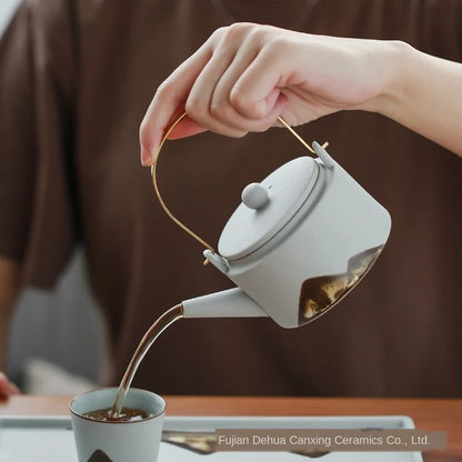 Modern Minimalist Japanese Style Tea Pot Taiwan Black Pottery Loop-handled Teapot Ceramic Tea Pot  Chrysanthemum Tea  Teapot