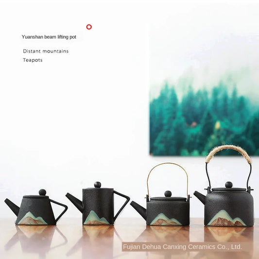 Modern Minimalist Japanese Style Tea Pot Taiwan Black Pottery Loop-handled Teapot Ceramic Tea Pot  Chrysanthemum Tea  Teapot