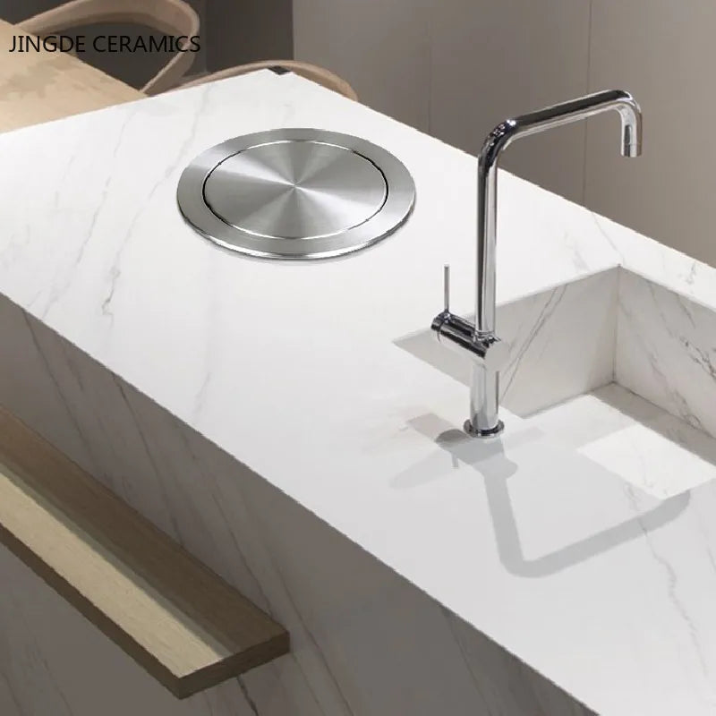 Modern Mute Stainless Steel Trash Can Lid Embedded Clamshell Trash Can Lid Multifunction Bath Kitchen Counter Top Accessories