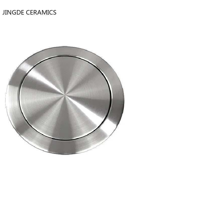 Modern Mute Stainless Steel Trash Can Lid Embedded Clamshell Trash Can Lid Multifunction Bath Kitchen Counter Top Accessories
