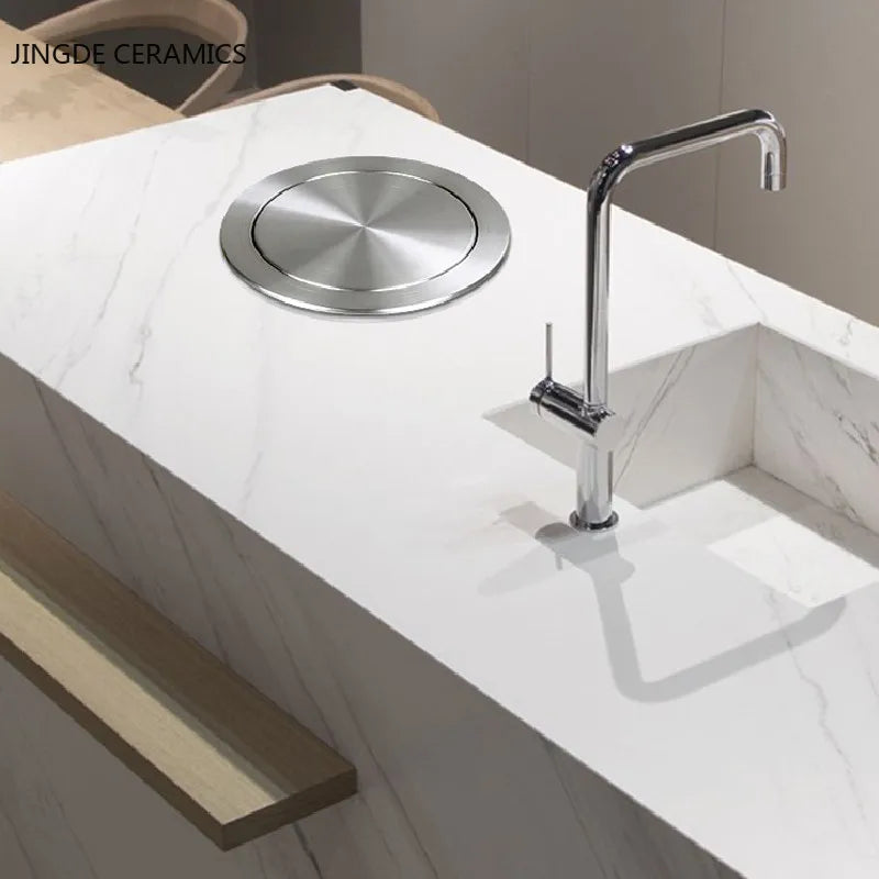 Modern Mute Stainless Steel Trash Can Lid Embedded Clamshell Trash Can Lid Multifunction Bath Kitchen Counter Top Accessories