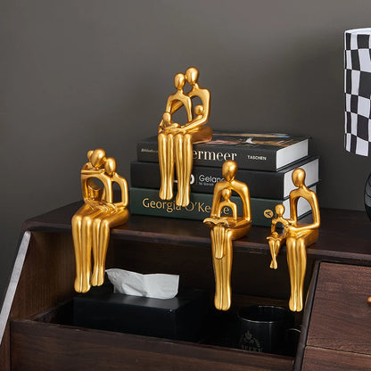Modern Resin Golden Abstract Family Sculpture&Figurines for Interior Statue Figure Living Room Home Decor Gift