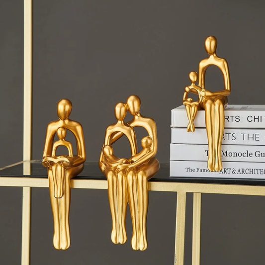 Modern Resin Golden Abstract Family Sculpture&Figurines for Interior Statue Figure Living Room Home Decor Gift