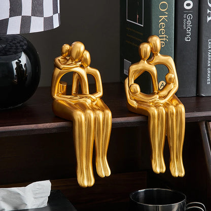 Modern Resin Golden Abstract Family Sculpture&Figurines for Interior Statue Figure Living Room Home Decor Gift