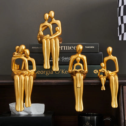 Modern Resin Golden Abstract Family Sculpture&Figurines for Interior Statue Figure Living Room Home Decor Gift