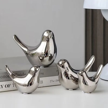 Modern Simple Luxury Silver Ceramic Bird Figurines Home Decoration Accessories Golden Bird Figures Decorative Wedding Ornaments