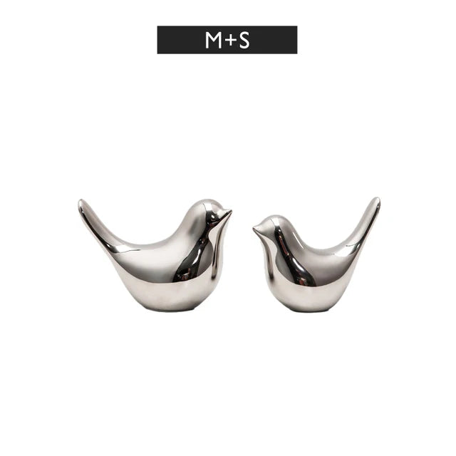 Modern Simple Luxury Silver Ceramic Bird Figurines Home Decoration Accessories Golden Bird Figures Decorative Wedding Ornaments