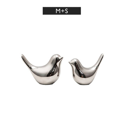 Modern Simple Luxury Silver Ceramic Bird Figurines Home Decoration Accessories Golden Bird Figures Decorative Wedding Ornaments