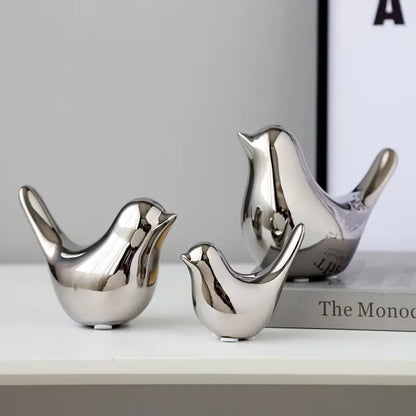 Modern Simple Luxury Silver Ceramic Bird Figurines Home Decoration Accessories Golden Bird Figures Decorative Wedding Ornaments
