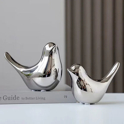 Modern Simple Luxury Silver Ceramic Bird Figurines Home Decoration Accessories Golden Bird Figures Decorative Wedding Ornaments