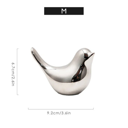 Modern Simple Luxury Silver Ceramic Bird Figurines Home Decoration Accessories Golden Bird Figures Decorative Wedding Ornaments