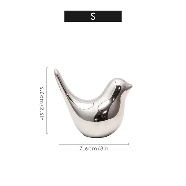 Modern Simple Luxury Silver Ceramic Bird Figurines Home Decoration Accessories Golden Bird Figures Decorative Wedding Ornaments