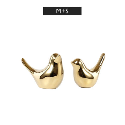 Modern Simple Luxury Silver Ceramic Bird Figurines Home Decoration Accessories Golden Bird Figures Decorative Wedding Ornaments