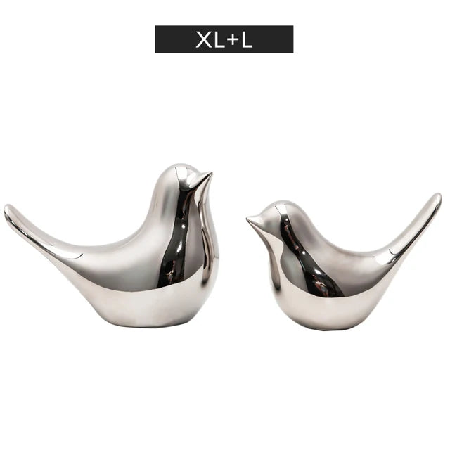 Modern Simple Luxury Silver Ceramic Bird Figurines Home Decoration Accessories Golden Bird Figures Decorative Wedding Ornaments