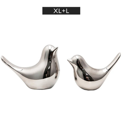 Modern Simple Luxury Silver Ceramic Bird Figurines Home Decoration Accessories Golden Bird Figures Decorative Wedding Ornaments