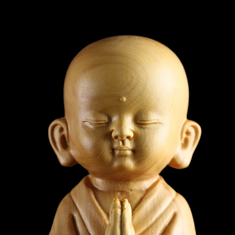 Modern Small Sami Monk Zen Boxwood Carving Young Monk Decoration Feng Shui Living Room Home Decoration Carving Crafts
