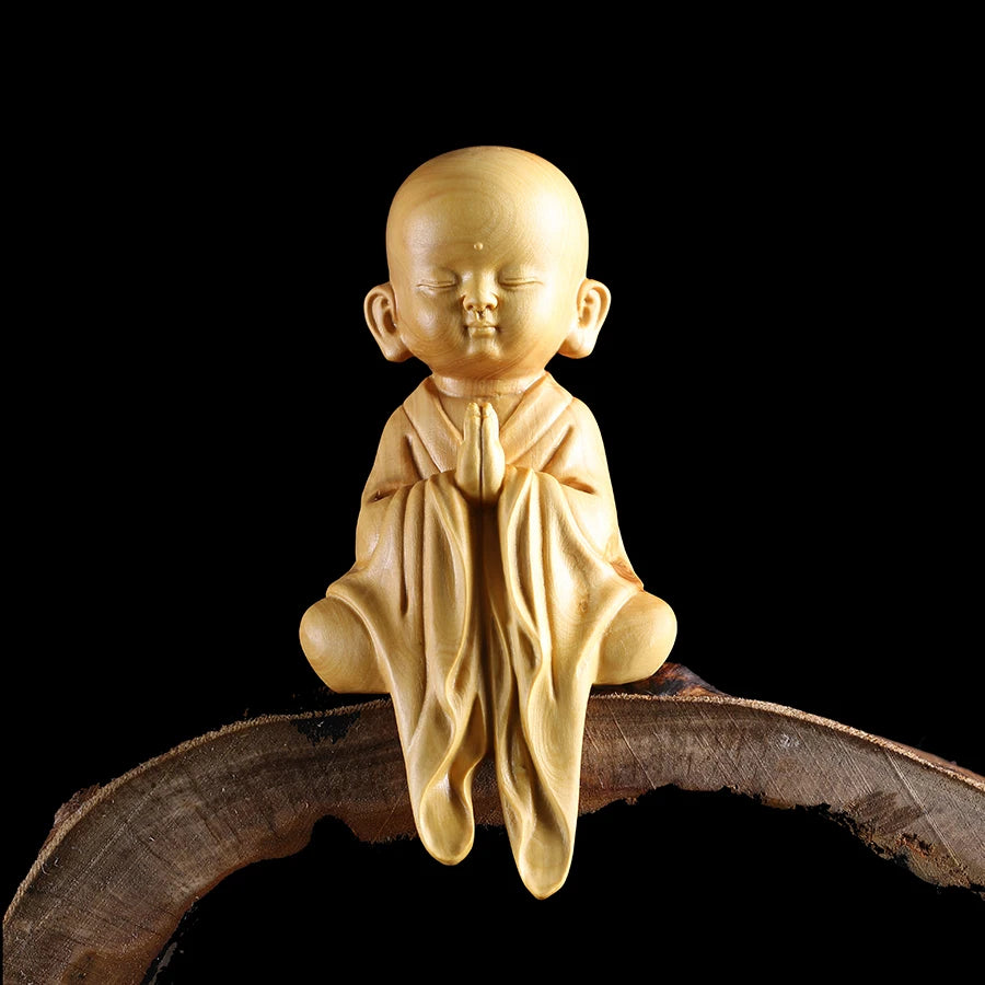 Modern Small Sami Monk Zen Boxwood Carving Young Monk Decoration Feng Shui Living Room Home Decoration Carving Crafts