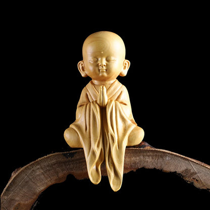 Modern Small Sami Monk Zen Boxwood Carving Young Monk Decoration Feng Shui Living Room Home Decoration Carving Crafts