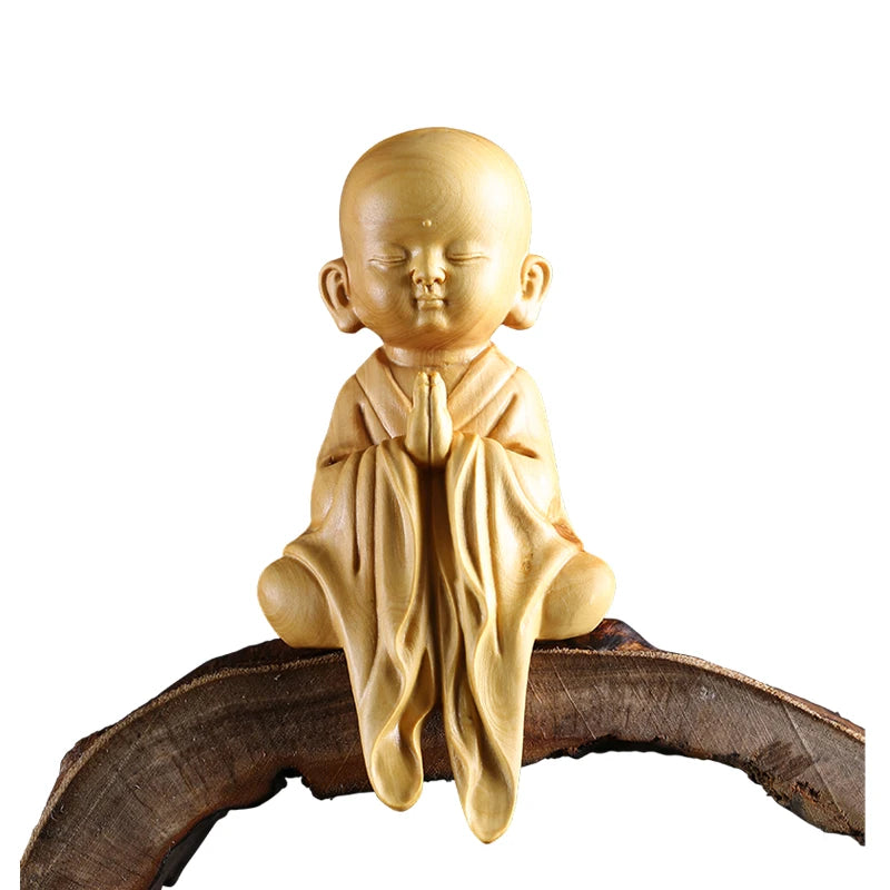 Modern Small Sami Monk Zen Boxwood Carving Young Monk Decoration Feng Shui Living Room Home Decoration Carving Crafts