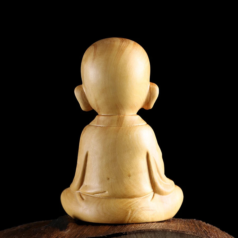 Modern Small Sami Monk Zen Boxwood Carving Young Monk Decoration Feng Shui Living Room Home Decoration Carving Crafts