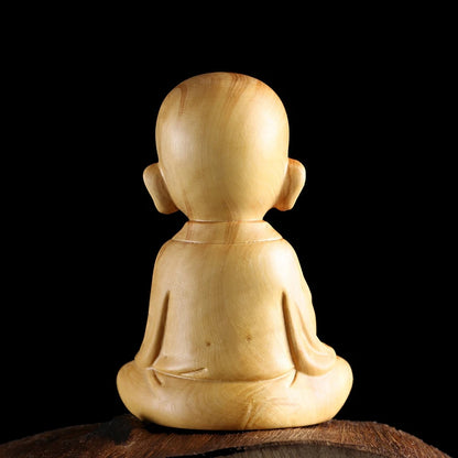 Modern Small Sami Monk Zen Boxwood Carving Young Monk Decoration Feng Shui Living Room Home Decoration Carving Crafts