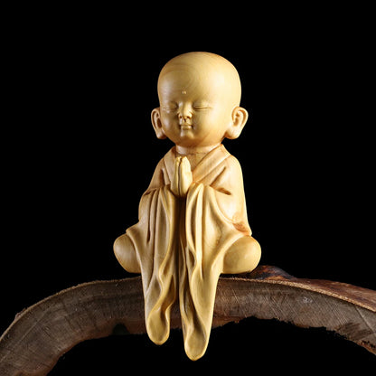 Modern Small Sami Monk Zen Boxwood Carving Young Monk Decoration Feng Shui Living Room Home Decoration Carving Crafts