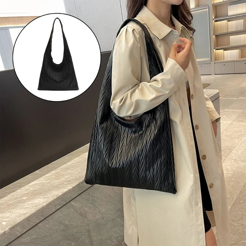 Modern and Practical Women's Pleated Shoulder Bag PU Tote for Various Occasions
