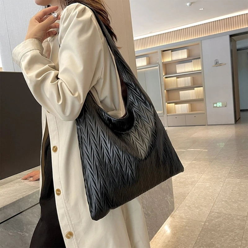 Modern and Practical Women's Pleated Shoulder Bag PU Tote for Various Occasions