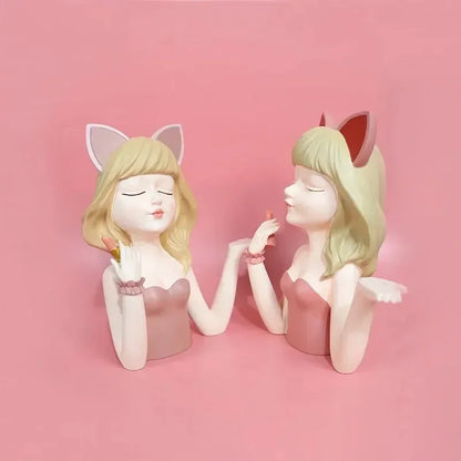 Modern resin cat  girl statuette entrance key storage living room desktop snack tray home decoration crafts housewarming gifts