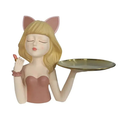 Modern resin cat  girl statuette entrance key storage living room desktop snack tray home decoration crafts housewarming gifts