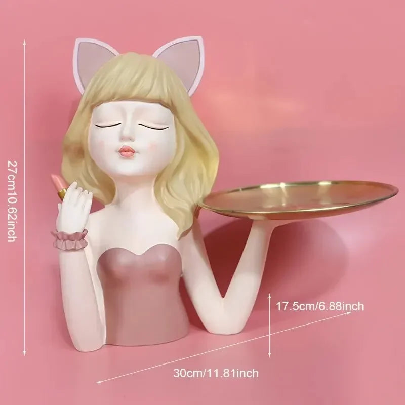 Modern resin cat  girl statuette entrance key storage living room desktop snack tray home decoration crafts housewarming gifts