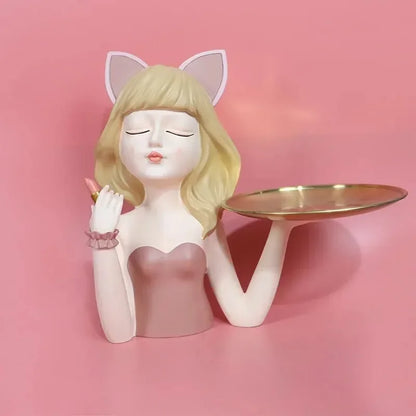 Modern resin cat  girl statuette entrance key storage living room desktop snack tray home decoration crafts housewarming gifts