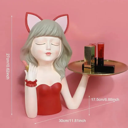 Modern resin cat  girl statuette entrance key storage living room desktop snack tray home decoration crafts housewarming gifts