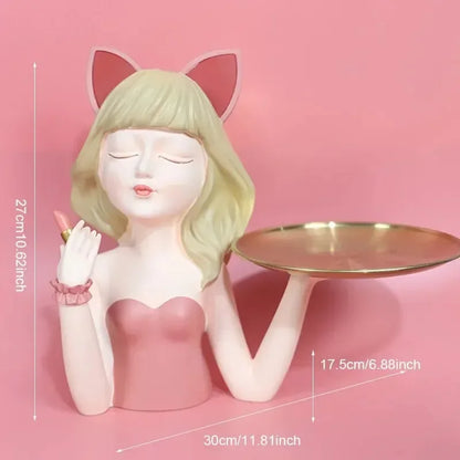 Modern resin cat  girl statuette entrance key storage living room desktop snack tray home decoration crafts housewarming gifts