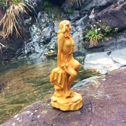 Modern solid wood goddess statue,Modern art sculpture，Hand-carved wooden figures，Home living room loft decoration Gift Figurines