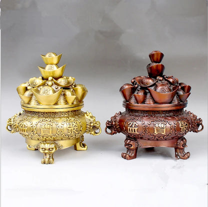 Money Drawing HOME OFFICE company efficacious  thriving business brass GOLD treasure bowl Cornucopia FENG SHUI statue