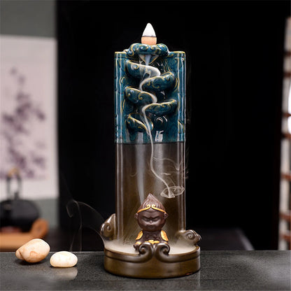 Monkey King Backflow Waterfall Incense Burner Handmake Ceramic Purple Indoor Home Incense Ornaments Office Decoration