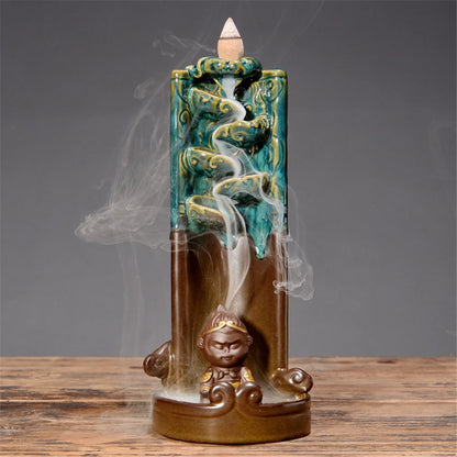Monkey King Backflow Waterfall Incense Burner Handmake Ceramic Purple Indoor Home Incense Ornaments Office Decoration