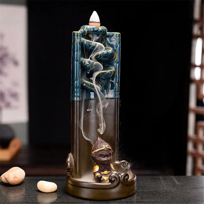 Monkey King Backflow Waterfall Incense Burner Handmake Ceramic Purple Indoor Home Incense Ornaments Office Decoration