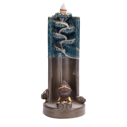 Monkey King Backflow Waterfall Incense Burner Handmake Ceramic Purple Indoor Home Incense Ornaments Office Decoration