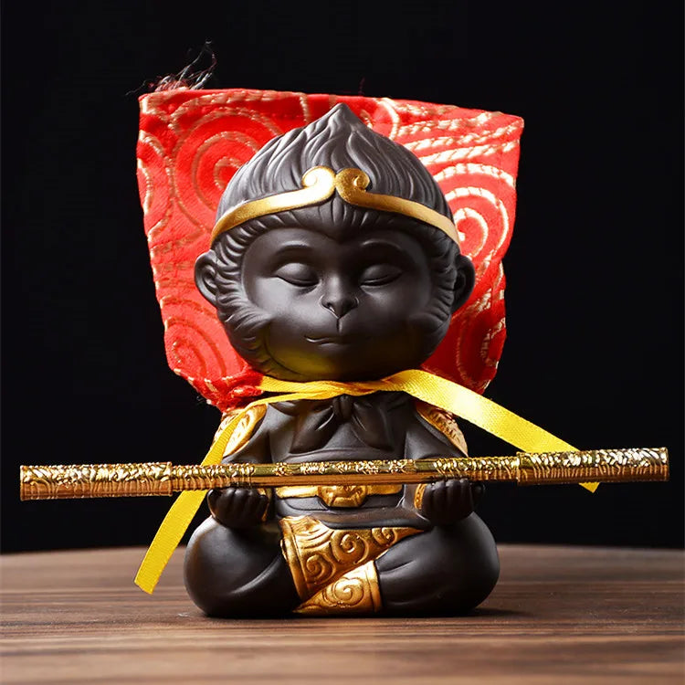 Monkey King Decoration Fish Tank Landscape, Purple Sand Tea Pet Boutique Tea Table Accessories