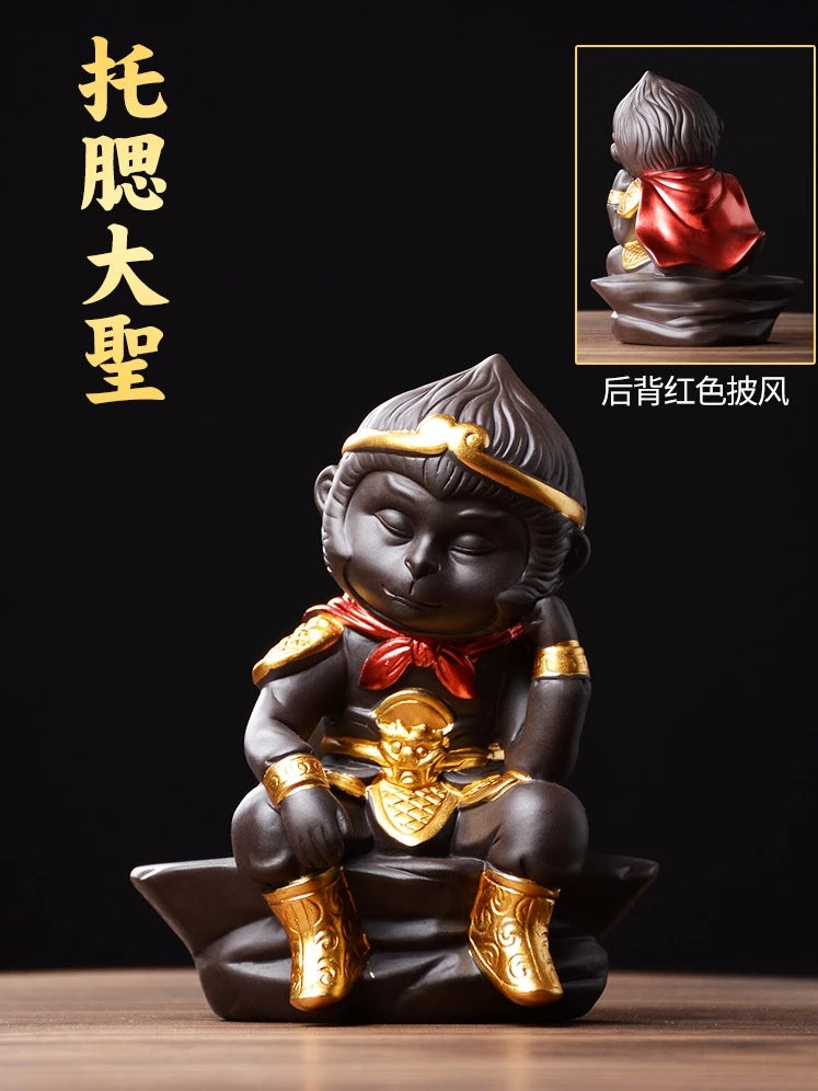 Monkey King Decoration Fish Tank Landscape, Purple Sand Tea Pet Boutique Tea Table Accessories