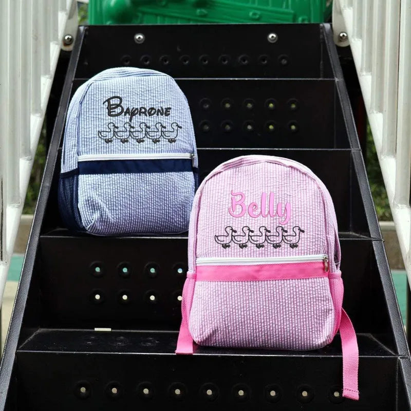 Monogrammed Toddler Child Backpack & Lunchbox Personalized Seersucker Backpacks Custom Kids Backpacks Back To School Gift