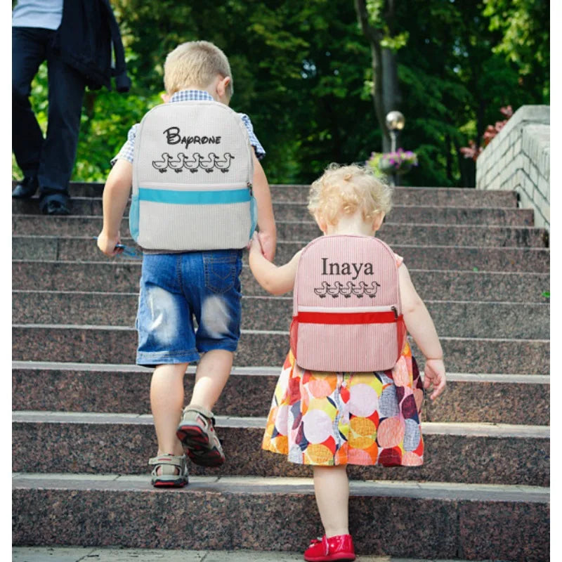 Monogrammed Toddler Child Backpack & Lunchbox Personalized Seersucker Backpacks Custom Kids Backpacks Back To School Gift