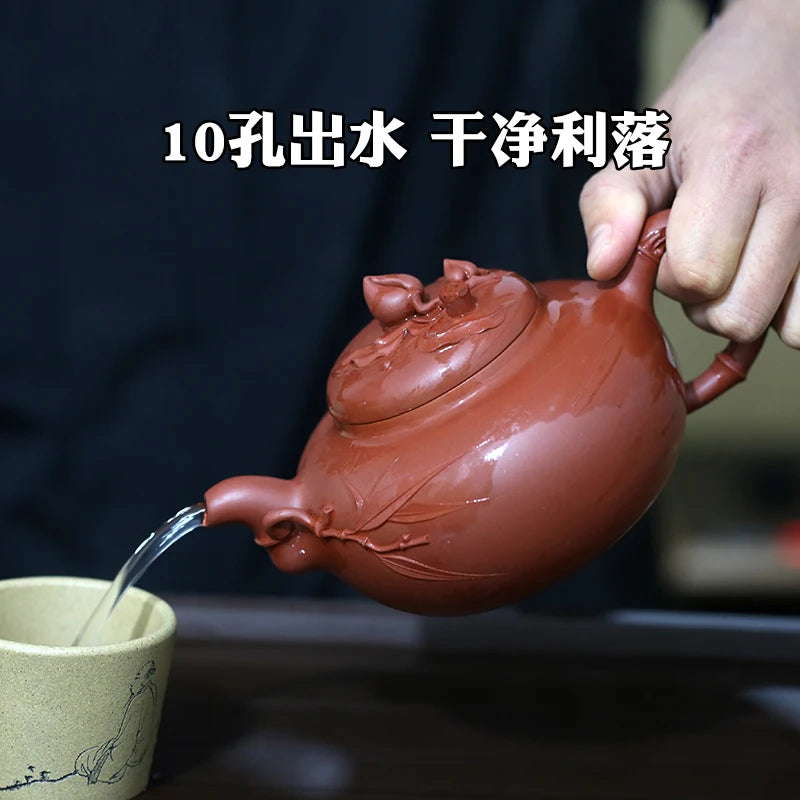 Monohydrate hall yixing recommended the teapot tea pure manual undressed ore red-skinned Long Qingfeng peach teapot